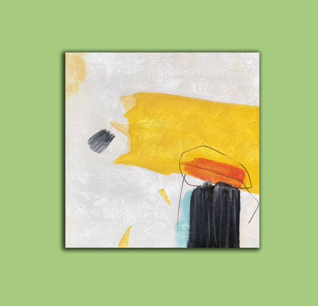 Yellow Original Hand-painted White Office Abstract Canvas Artwork LZN0M
